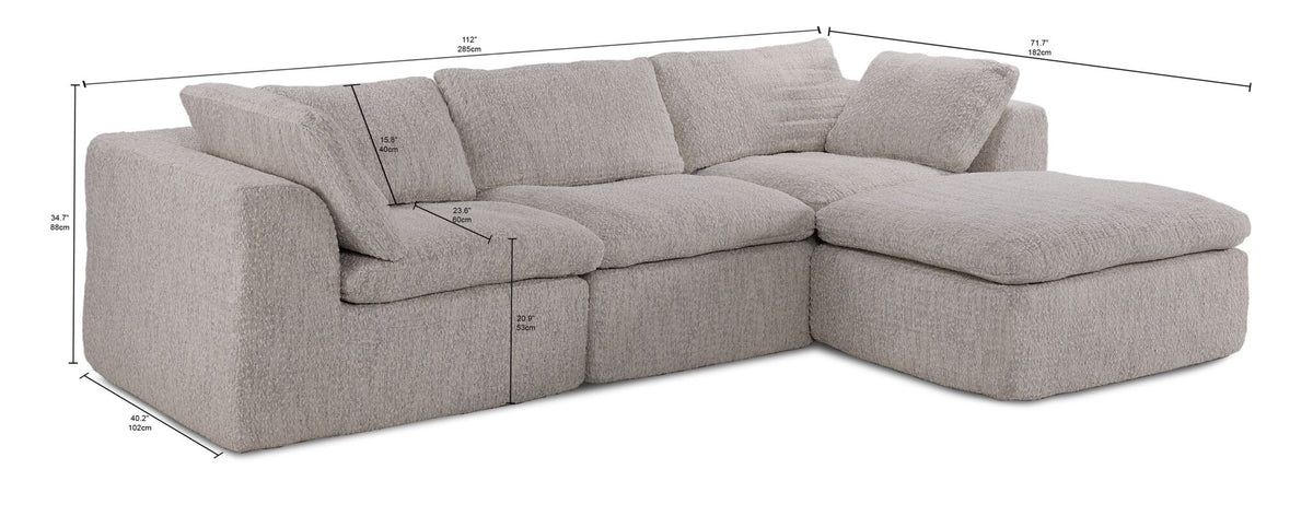 Bliss Modular 3-Piece Sectional with Ottoman - Beige