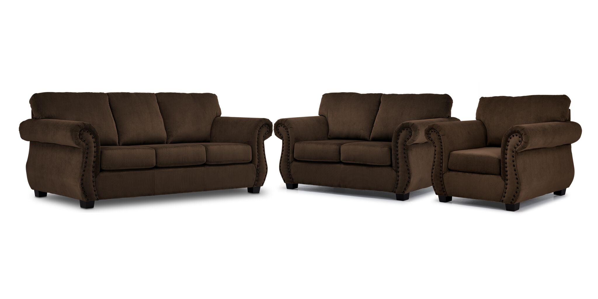 Brooklyn Sofa, Loveseat and Chair Set - Brown