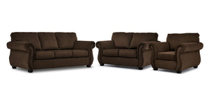 Brooklyn Sofa, Loveseat and Chair Set - Brown