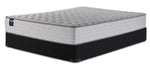 Sealy Burchelle Extra Firm Tight Top Twin XL mattress and black boxspring set, three-quarter view