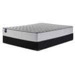 Sealy Burchelle Extra Firm Tight Top Full mattress and black boxspring set, three-quarter view