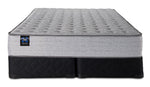Sealy Burchelle Extra Firm Tight Top King mattress and black quilted split boxspring set, front view