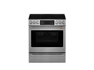 Café Stainless Steel 30" Slide-In Front Control Electric Range with Dynamic Bake (5.7 Cu.ft.) - CRS70XAWCS1