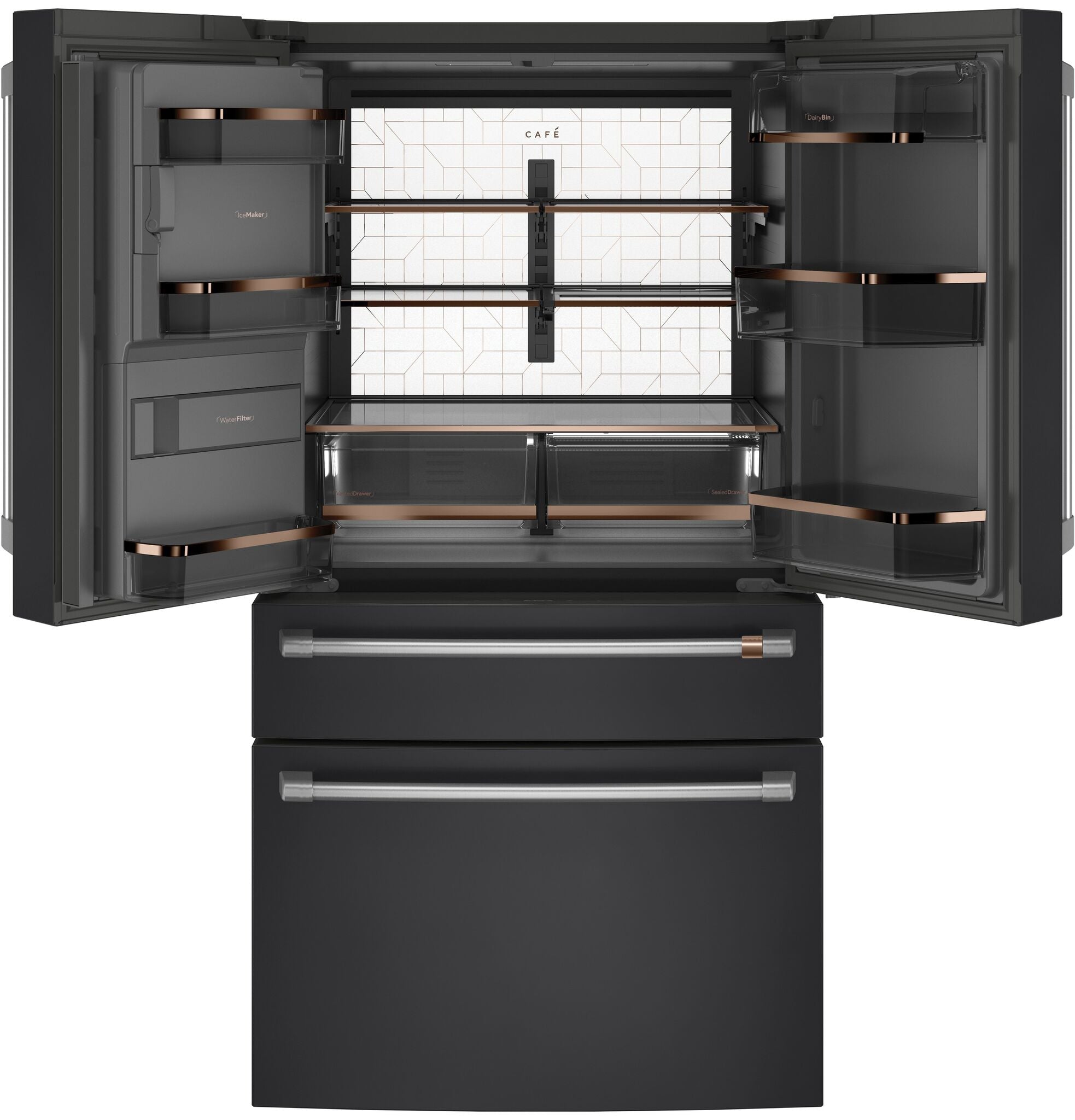Café 35.75" 22.3 Cu. Ft. Matte Black Smart Counter-Depth 4-Door French Door Refrigerator - CXE22DP3PD1