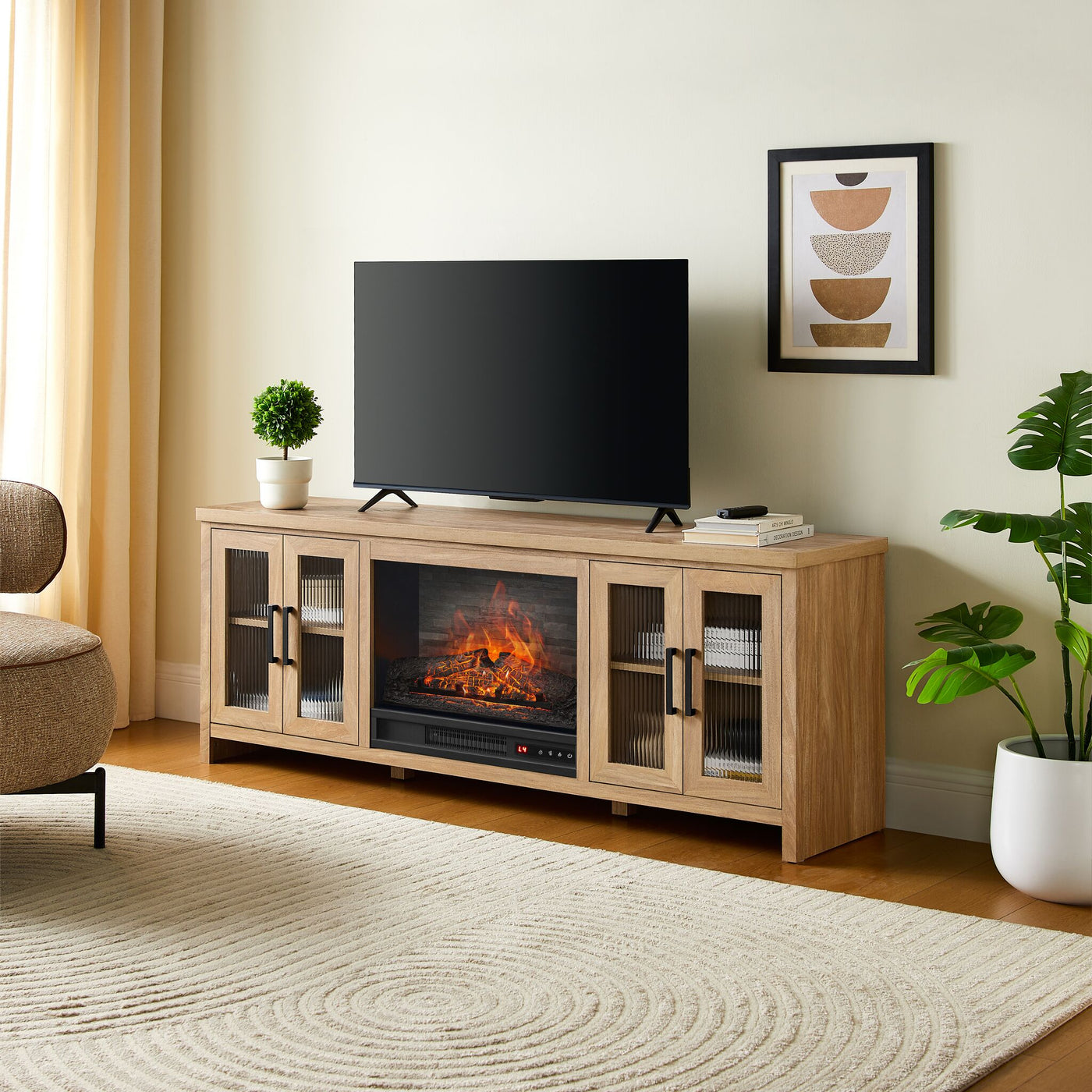 Cambridge 66" Fireplace TV Stand - Natural Oak