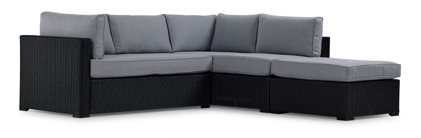 Caribe 2-Piece Outdoor Sectional with Ottoman and Cocktail Table - Black, Grey