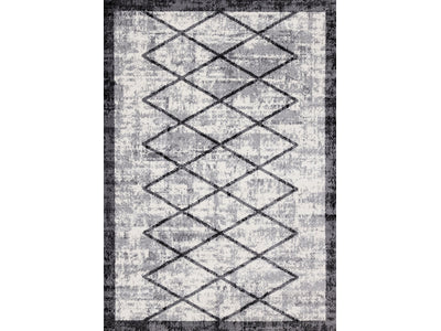 Ashwood 5'3" x 7'7" Distressed Lattice Area Rug - Grey, Black, White