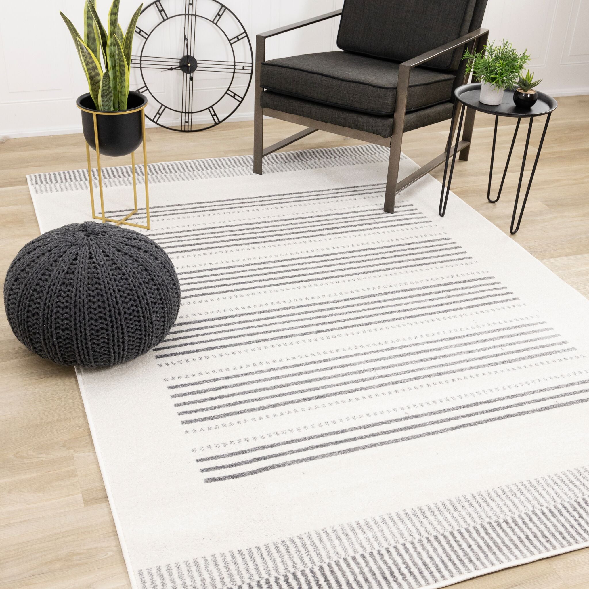 Nordic Stripes 6'7" x 9'10" Striped Lines Area Rug - Grey