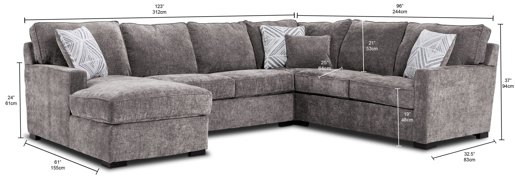 Charlotte 4-Piece Sectional with Left-Facing Chaise - Smoke
