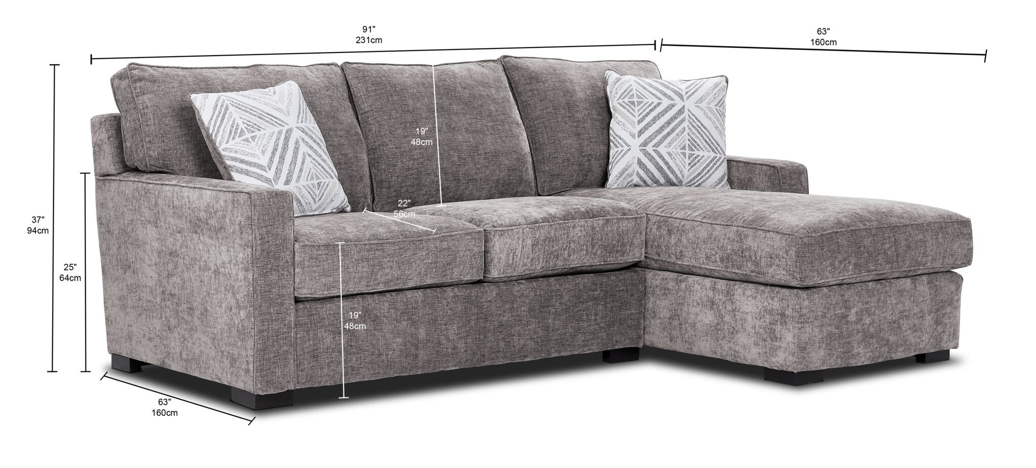 Charlotte 2-Piece Sectional with Right-Facing Chaise - Smoke