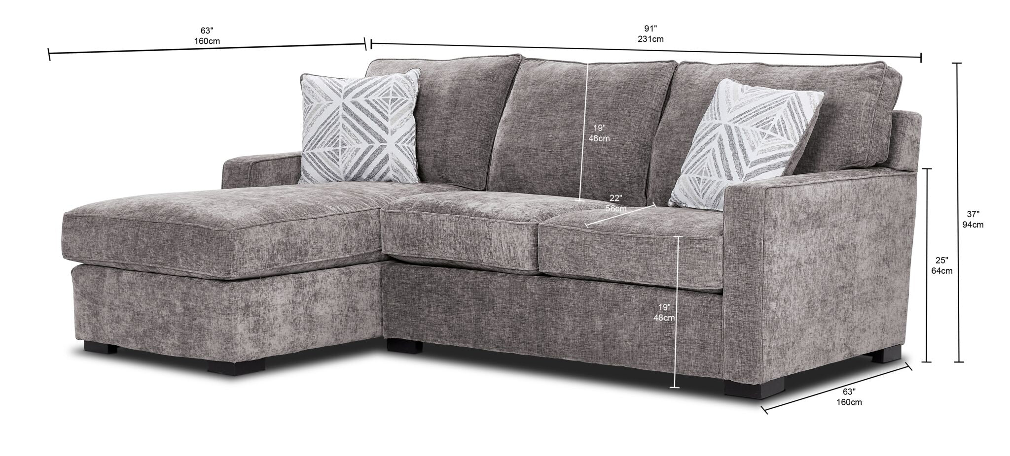 Charlotte 2-Piece Sectional with Left-Facing Chaise - Smoke