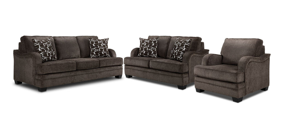 Charmaine Sofa, Loveseat and Chair Set - Brown
