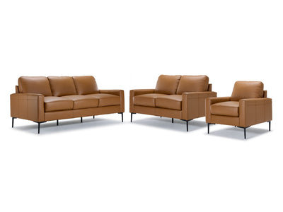 Chito Leather Sofa, Loveseat and Chair Set - Saddle
