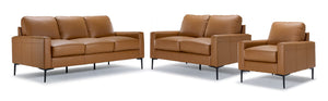 Chito Leather Sofa, Loveseat and Chair Set - Saddle