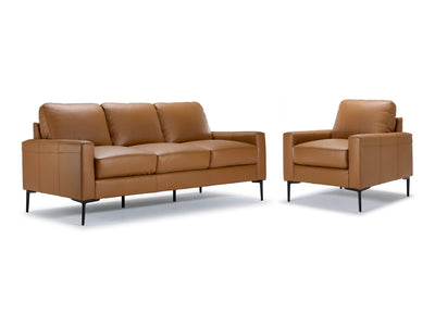 Chito Leather Sofa and Chair Set - Saddle