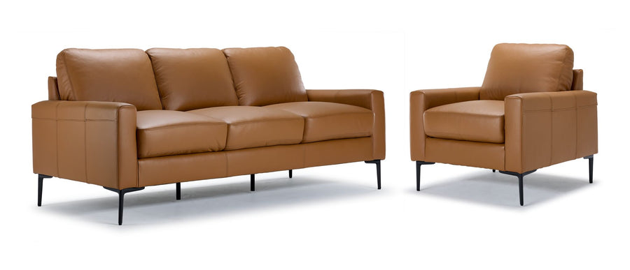 Chito Leather Sofa and Chair Set - Saddle