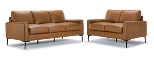 Chito Leather Sofa and Loveseat Set - Saddle