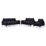 Chito Leather Sofa, Loveseat and Chair Set - Raven