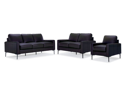 Chito Leather Sofa, Loveseat and Chair Set - Raven