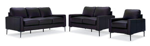 Chito Leather Sofa, Loveseat and Chair Set - Raven
