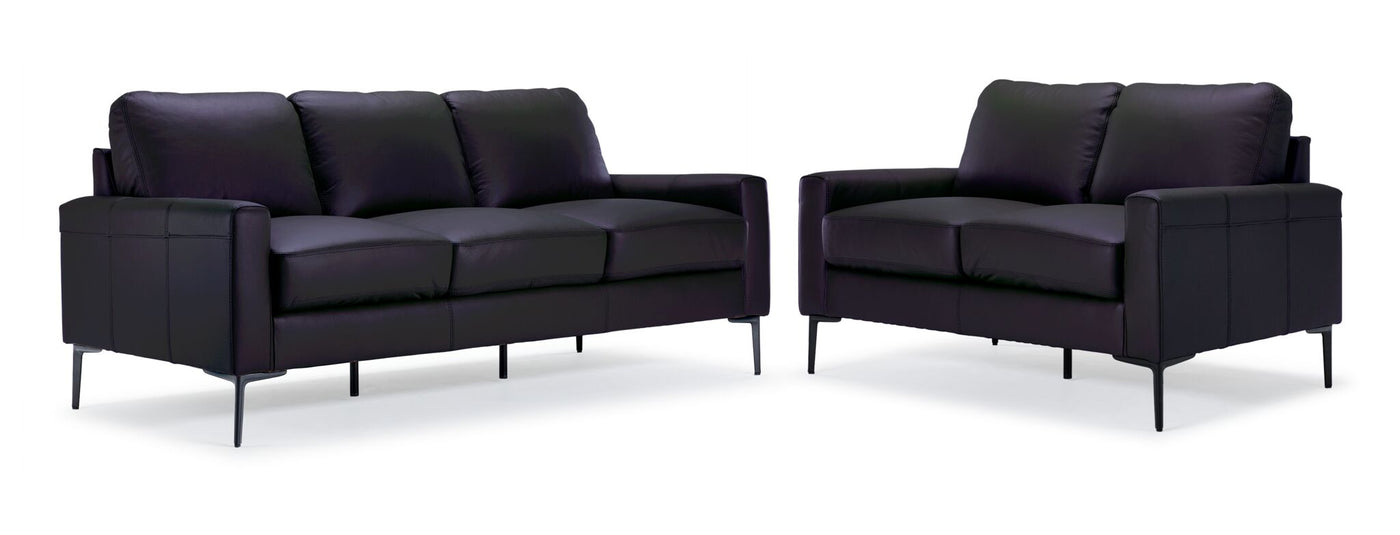 Chito Leather Sofa and Loveseat Set - Raven