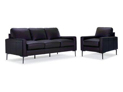 Chito Leather Sofa and Chair Set - Raven