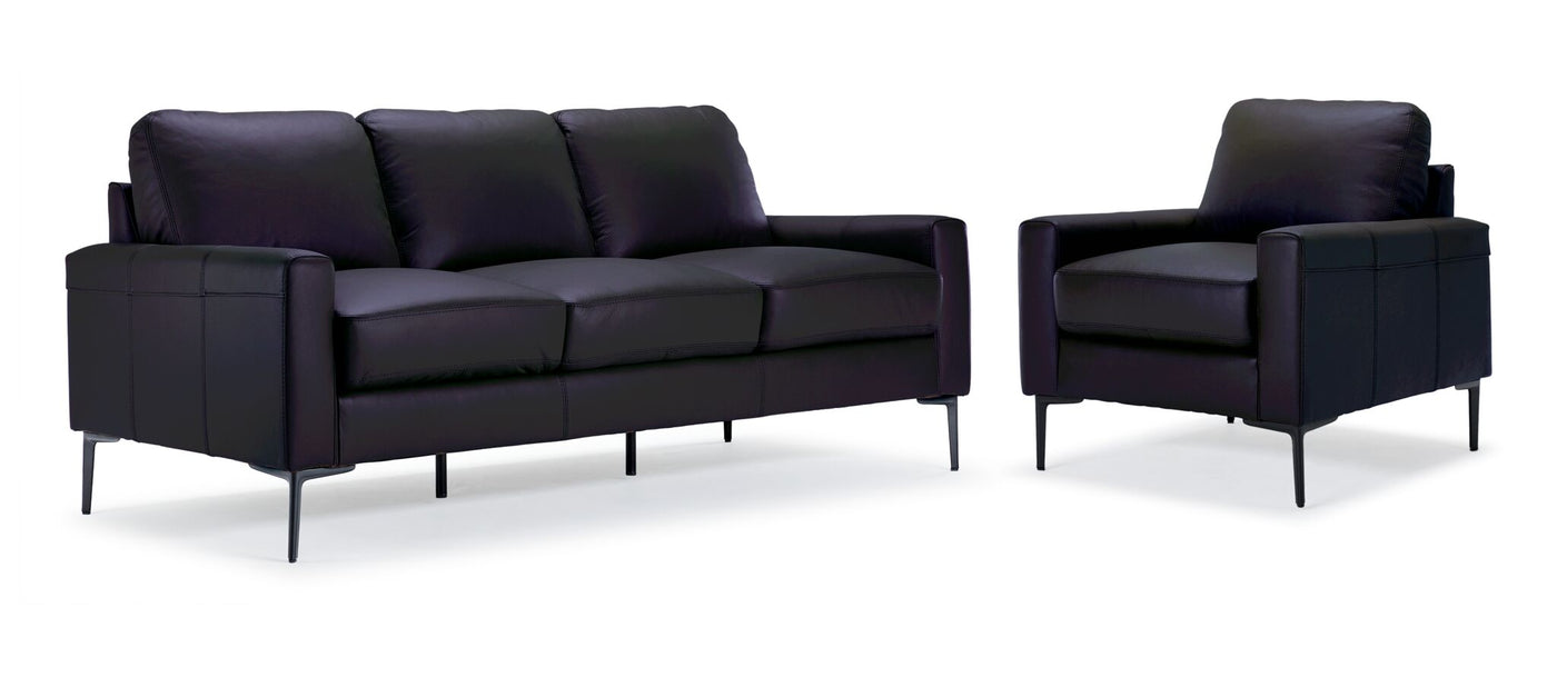 Chito Leather Sofa and Chair Set - Raven