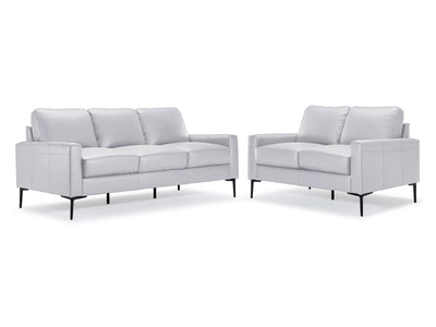 Chito Leather Sofa and Loveseat Set - Silver Grey