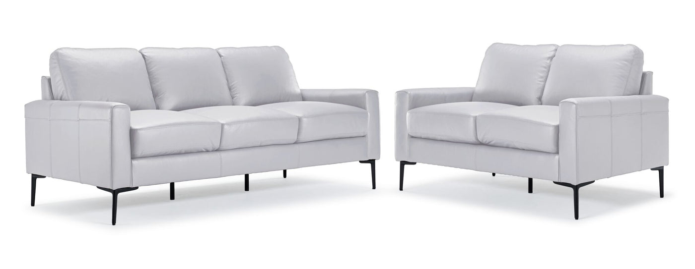 Chito Leather Sofa and Loveseat Set - Silver Grey