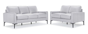 Chito Leather Sofa and Loveseat Set - Silver Grey