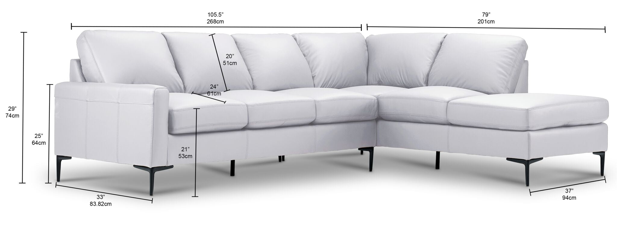 Chito Leather 2-Piece Sectional with Right Facing Chaise - Silver Grey