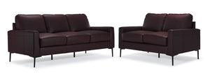 Chito Leather Sofa and Loveseat Set - Mocha