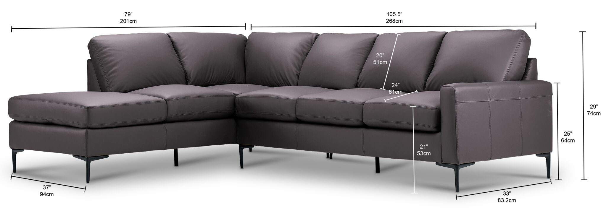 Chito Leather 2-Piece Sectional with Left Facing Chaise - Mocha