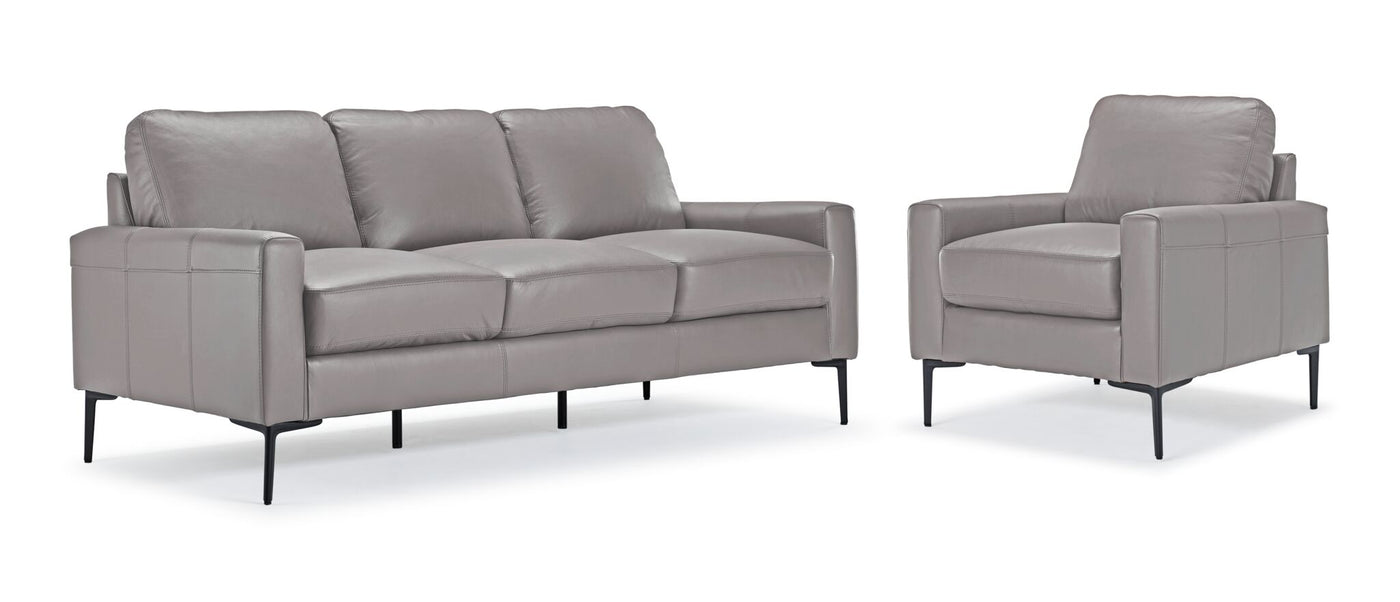 Chito Leather Sofa and Chair Set - Cloud Grey