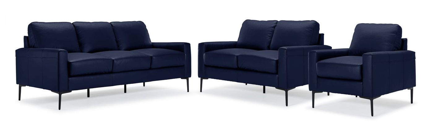 Chito Leather Sofa, Loveseat and Chair Set - Navy