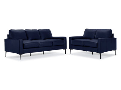 Chito Leather Sofa and Loveseat Set - Navy