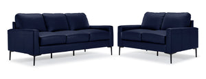Chito Leather Sofa and Loveseat Set - Navy