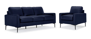 Chito Leather Sofa and Chair Set - Navy