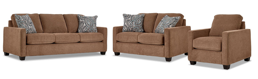 City Sofa, Loveseat and Chair Set - Brown