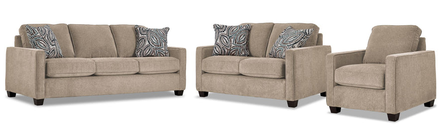 City Sofa, Loveseat and Chair Set - Ivory