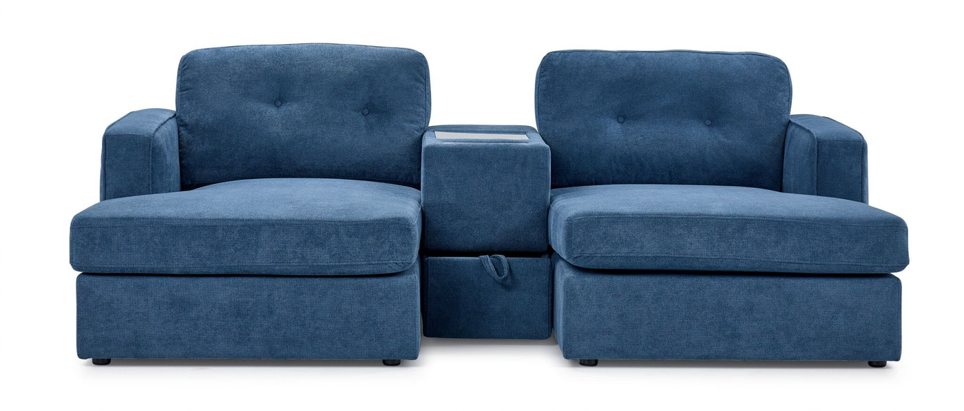 Connex 3-Piece Modular Sectional with Chaise and Drawer Console - Blue
