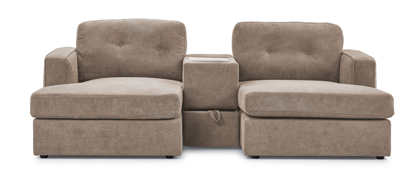 Connex 3-Piece Modular Sectional with Chaise and Drawer Console -Beige