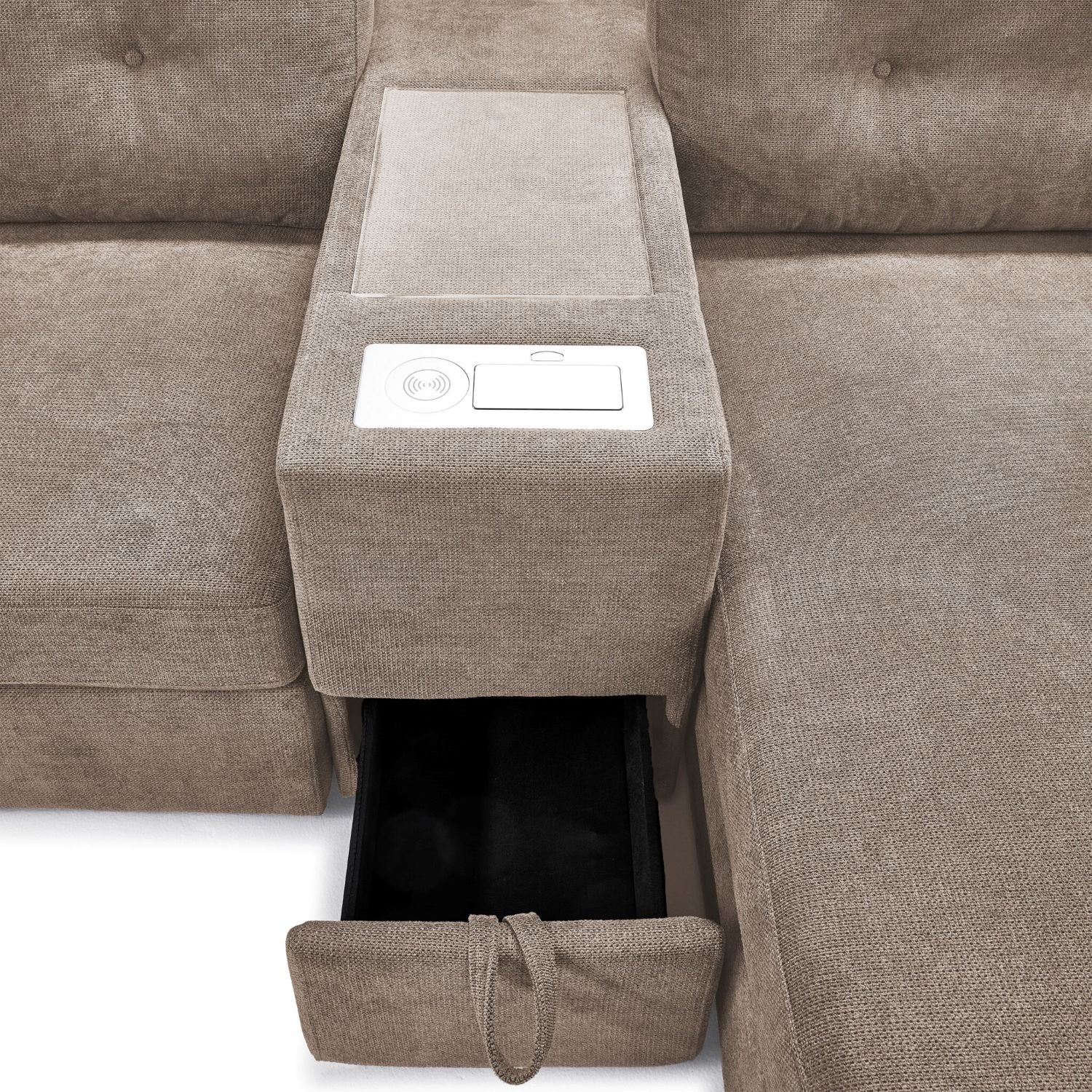 Feeling Connected - Connex 3-Piece Modular Sectional with Chaise and Drawer Console -Beige