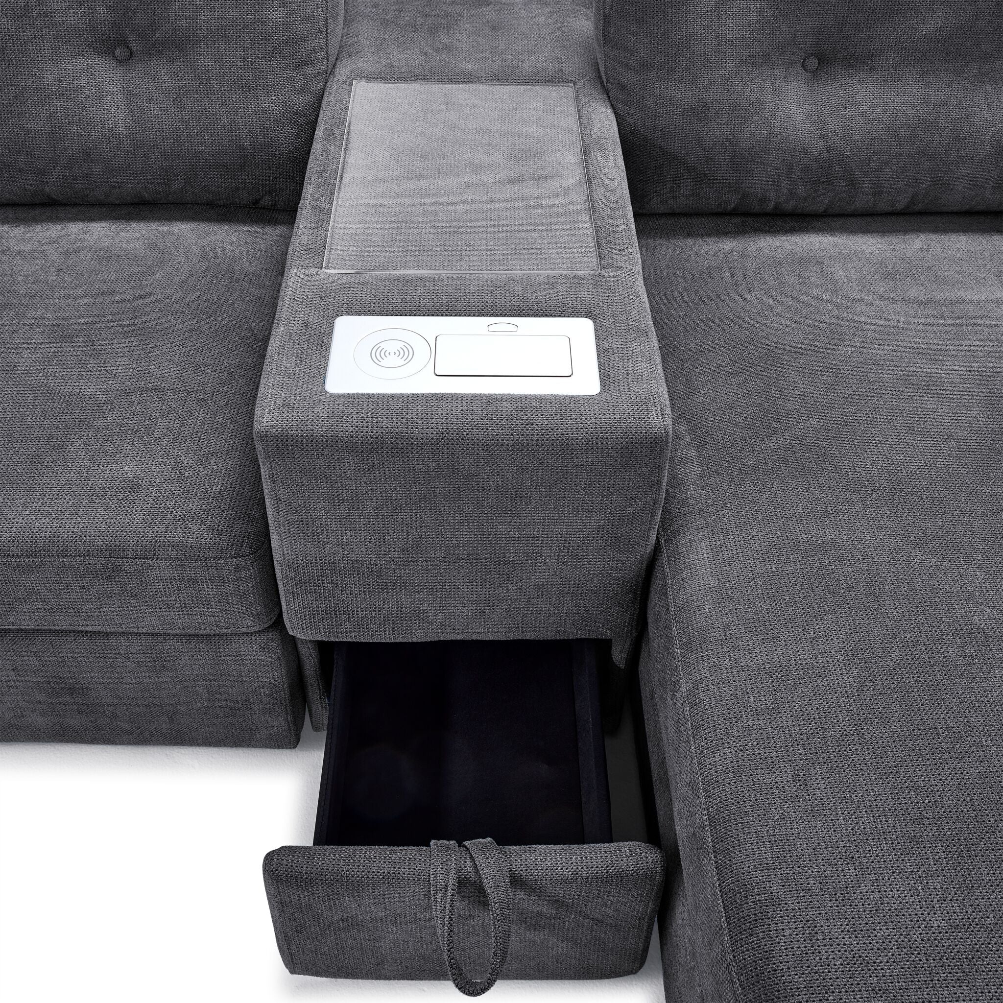 Feeling Connected - Connex 6-Piece Modular Sectional with Drawer Console - Light Grey