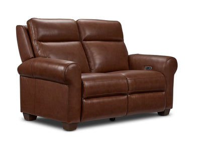 Conrad Leather Dual Power Reclining Loveseat - Dark Brown