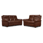Conrad Leather Dual Power Reclining Sofa and Loveseat Set - Dark Brown