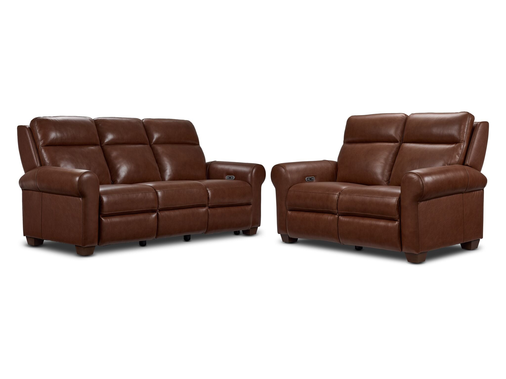 Conrad Leather Dual Power Reclining Sofa and Loveseat Set - Dark Brown