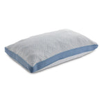 Cool Ice Queen Pillow, angled view with white patterned fabric, blue mesh side panel and blue piping