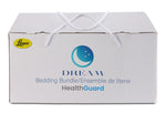 Twin XL 7-Piece White Dream Bedding Bundle packaged in a white Dream HealthGuard bedding box with carrying handles