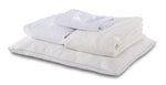 Twin XL 7-Piece Cool Touch White Dream Bedding Bundle with white pillows, folded bedding essentials and sleep mask